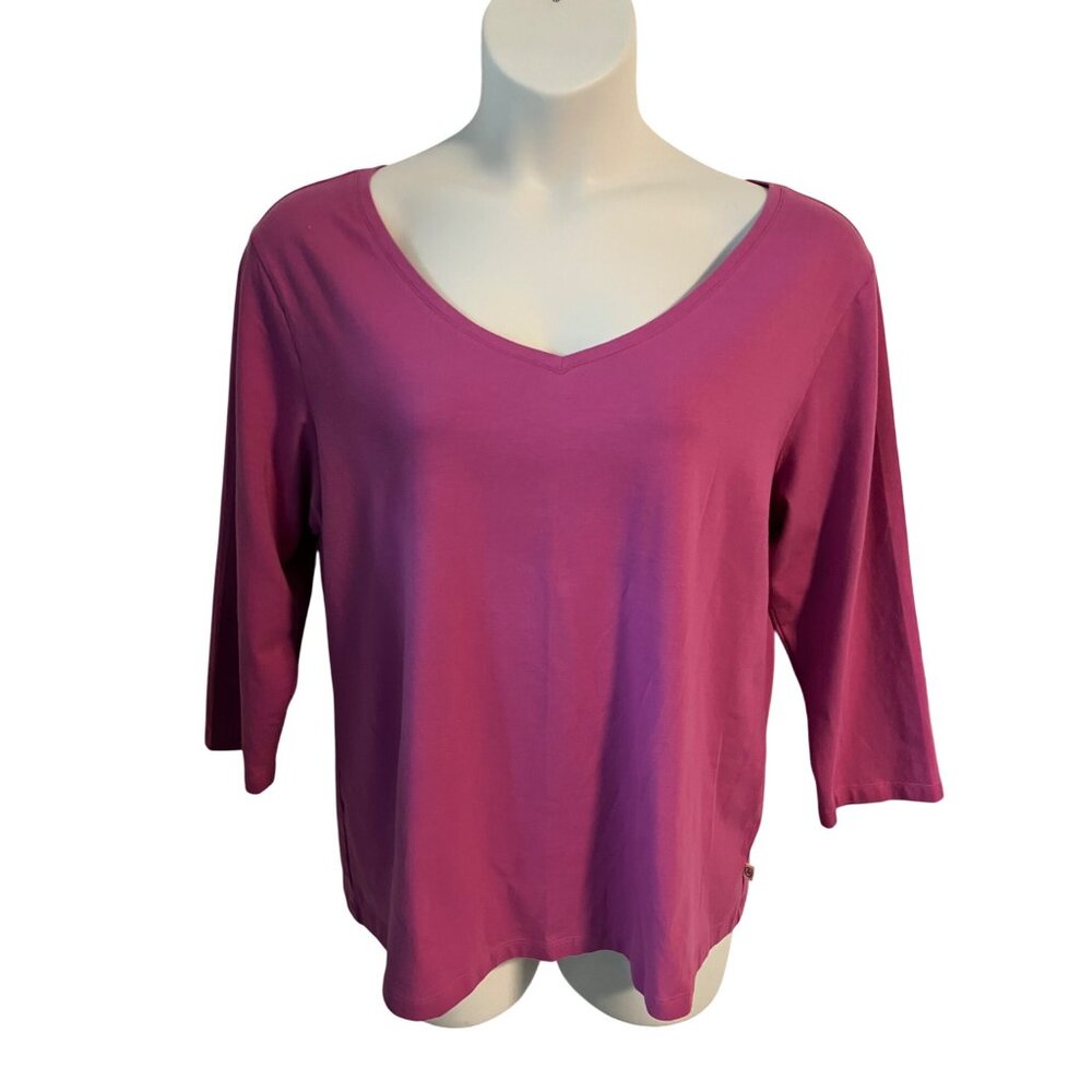 Bay Studio Womens 3/4 Sleeve V Neck Top Shirt Size 1X Purple 3/4 Sleeve Casual